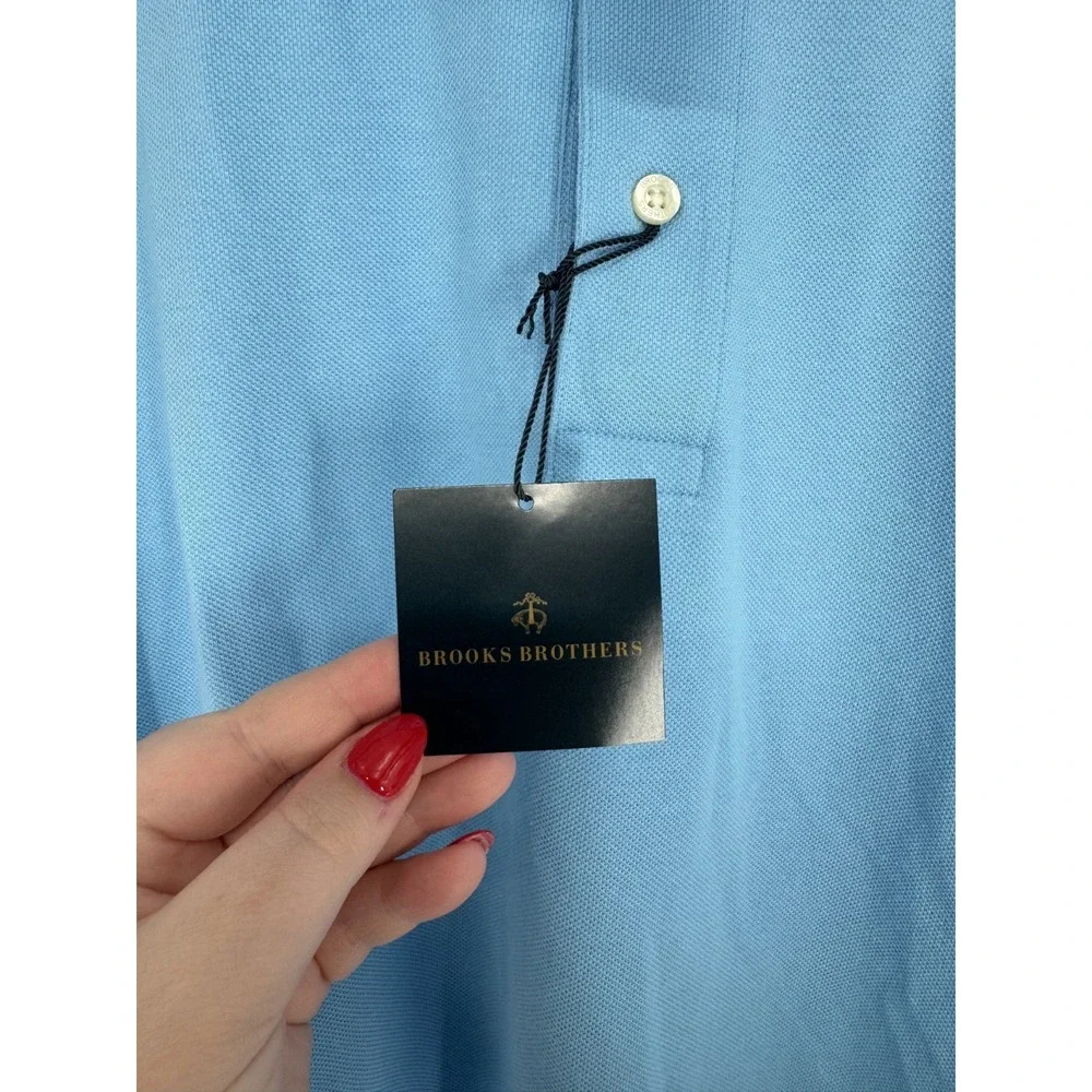 Brooks Brothers Performance Polo Shirt  Slim Fit Mens 2XL Logo Blue Short Sleeve